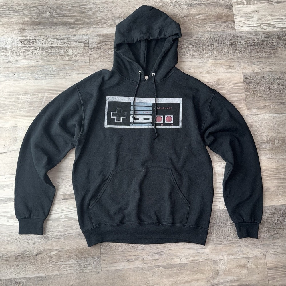 Nintendo Entertainment System Controller Hooded Jacket Hoodie Men's M Black